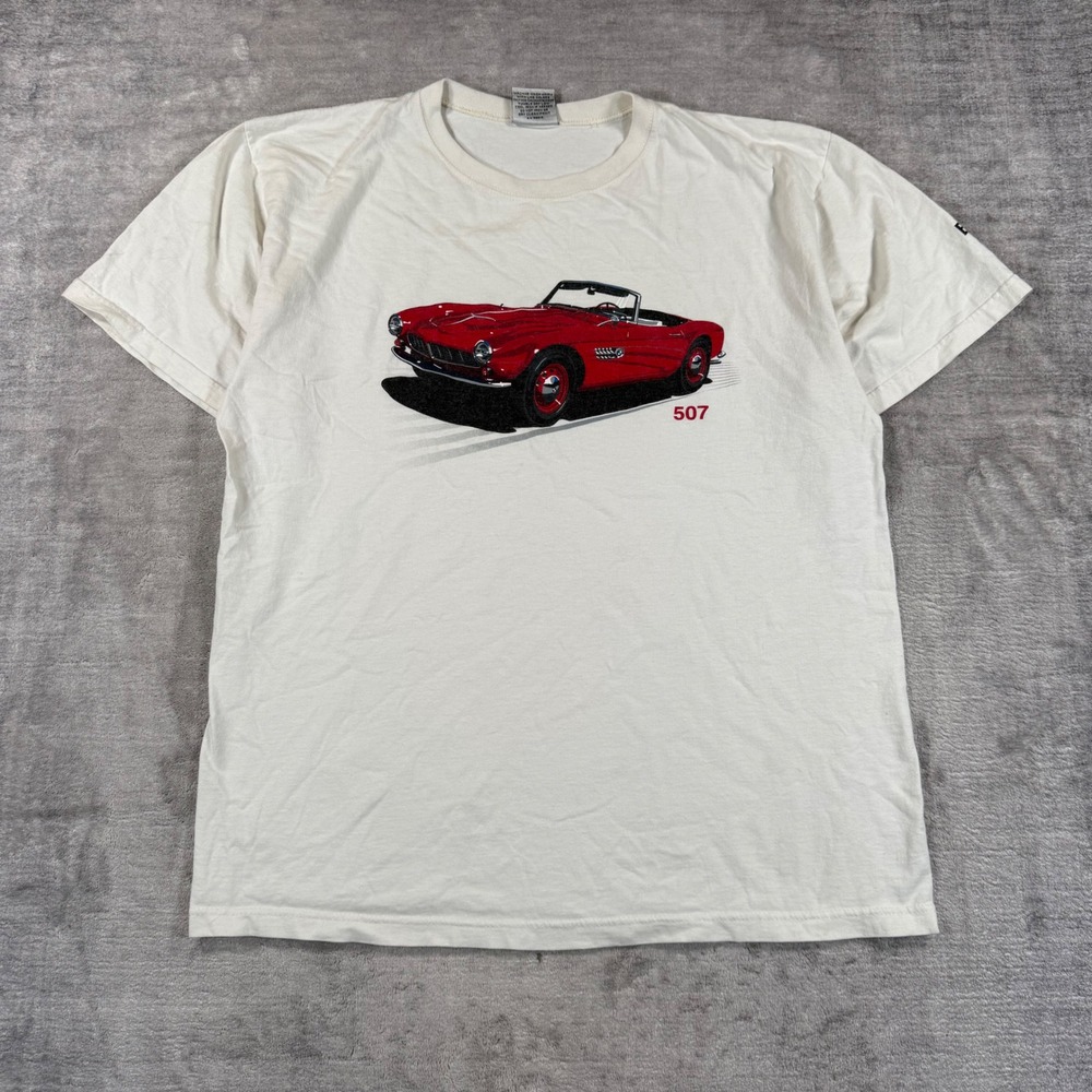 Vintage BMW 507 Shirt Mens Large White 90s Gear For Sports Car Tee Made In USA
